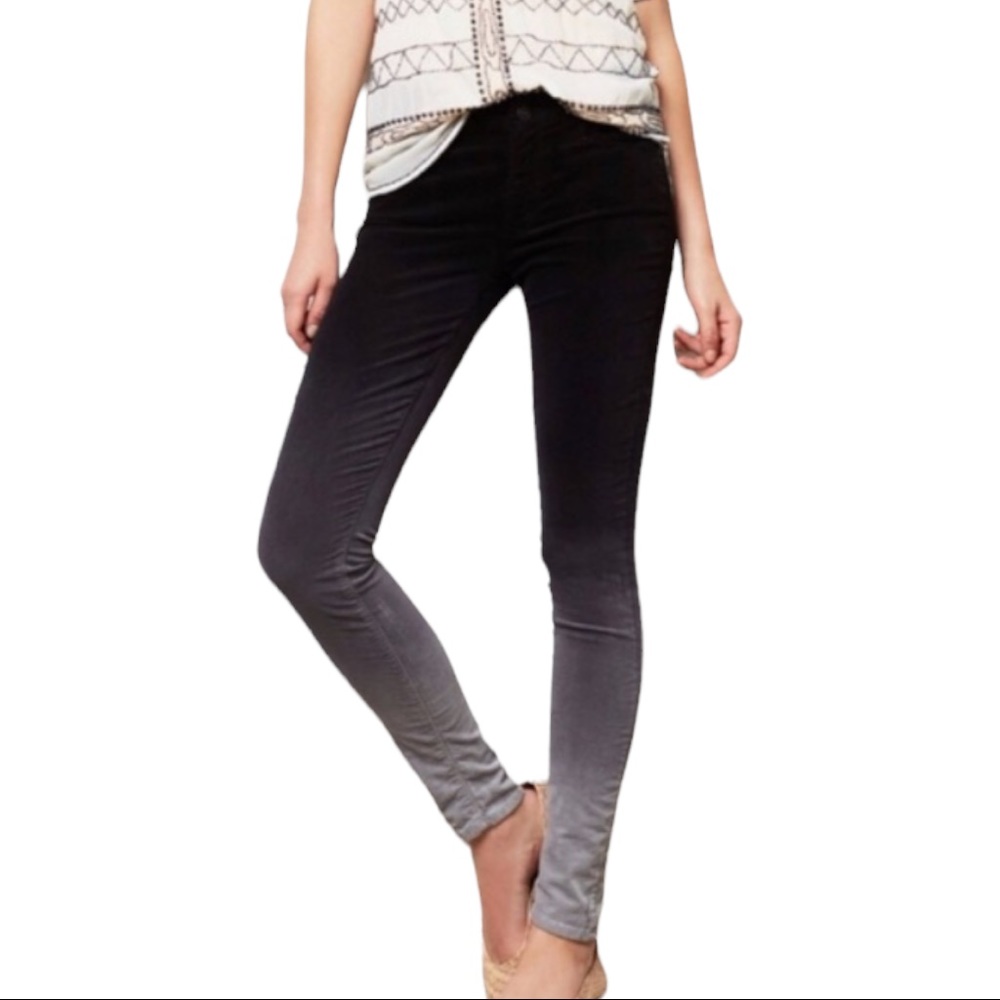 Mother the Looker Melting Black Ombré Black Grey Velvet Skinny Jeans 30